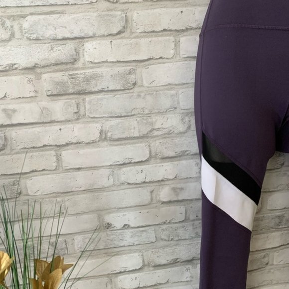 Dark violet purple color blocked mesh leggings - Picture 2 of 8
